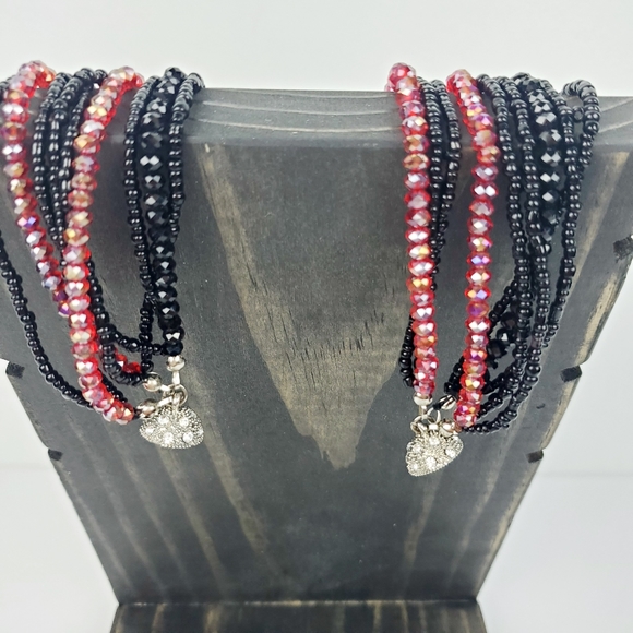 Red & Black Twisted Bead Necklace & Earring Set - Picture 6 of 6